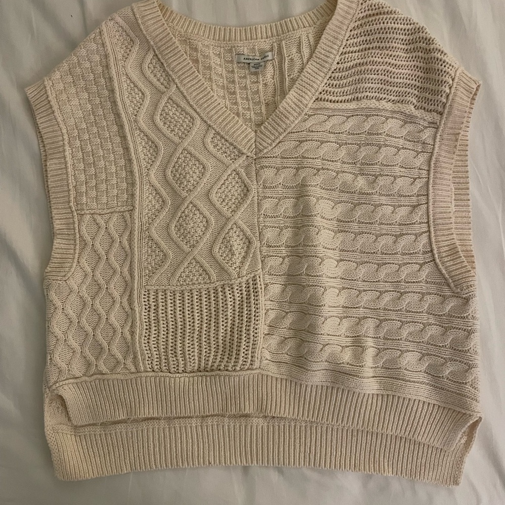 Beige Patchwork Knit Sweater Vest